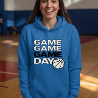 Game Game Day Basketball Ladies Hoodie Bold Sports Fan Graphic Royal - SF500 - FRONT