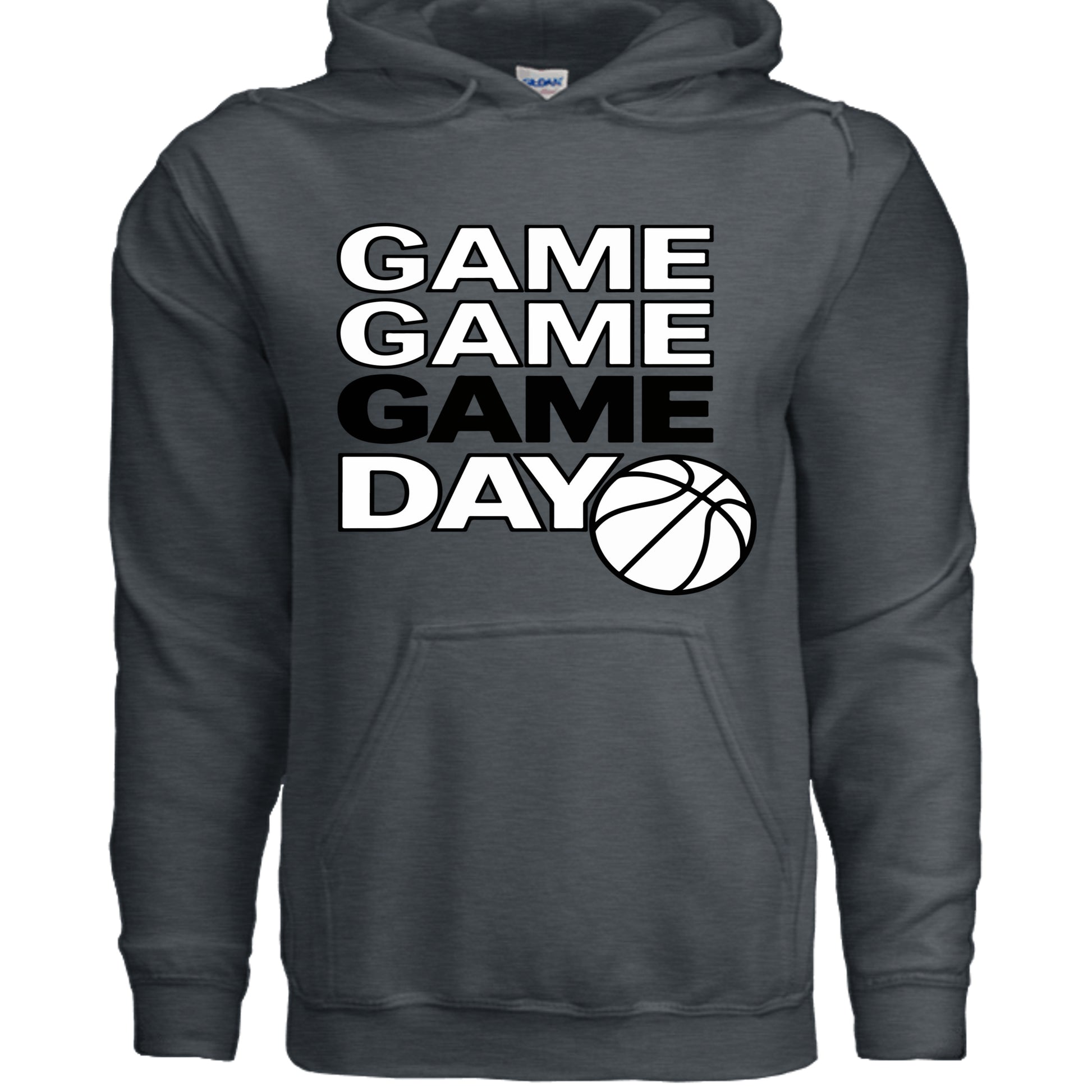 Game Game Day Basketball Ladies Hoodie Bold Sports Fan Graphic DARK HEATHER - SF500 - FRONT