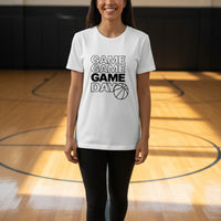 Game Game Day Basketball Ladies T-Shirt Bold Sports Fan Graphic WHITE - 6004 - FRONT