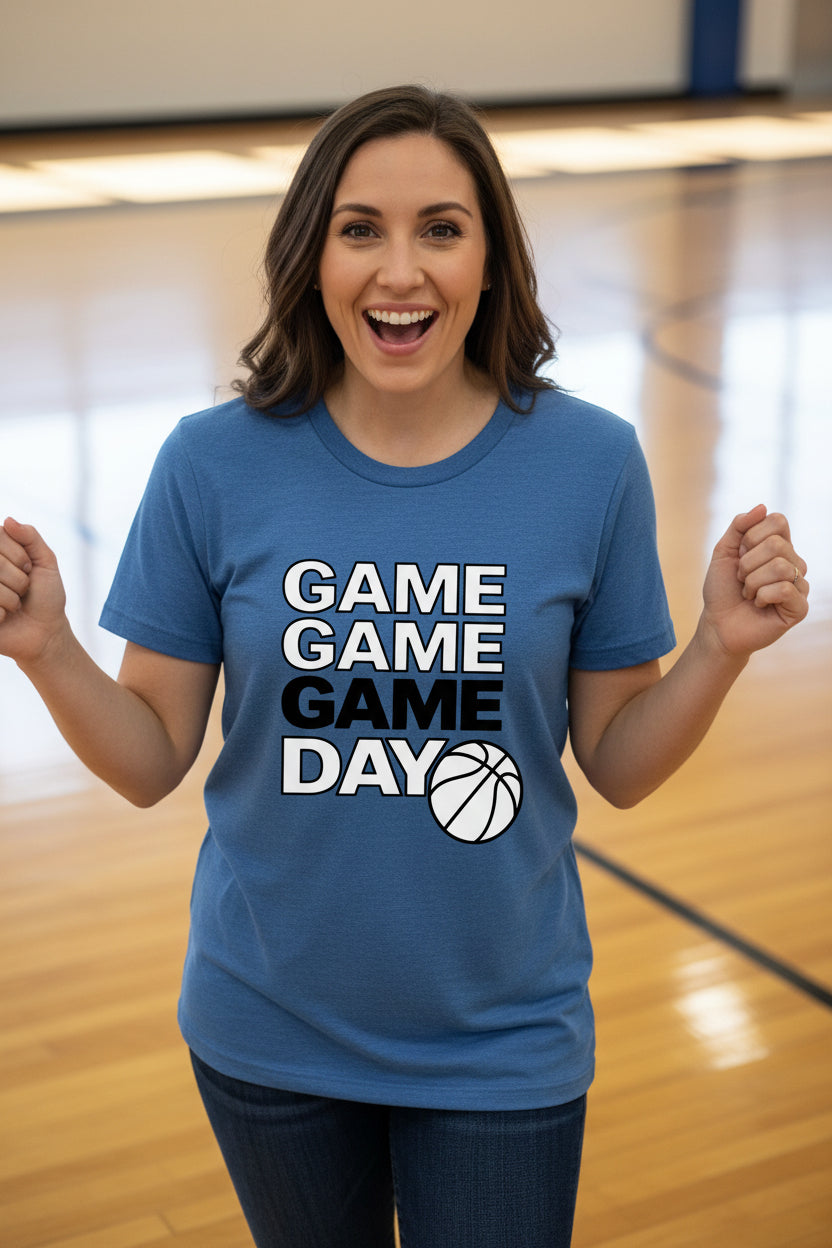 Game Game Day Basketball Ladies T-Shirt Bold Sports Fan Graphic HTHR TRUE ROYAL - 6004 - FRONT