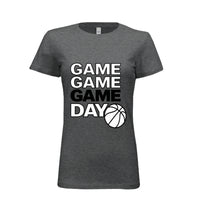 Game Game Day Basketball Ladies T-Shirt Bold Sports Fan Graphic DRK GREY HEATHER - 6004 - FRONT