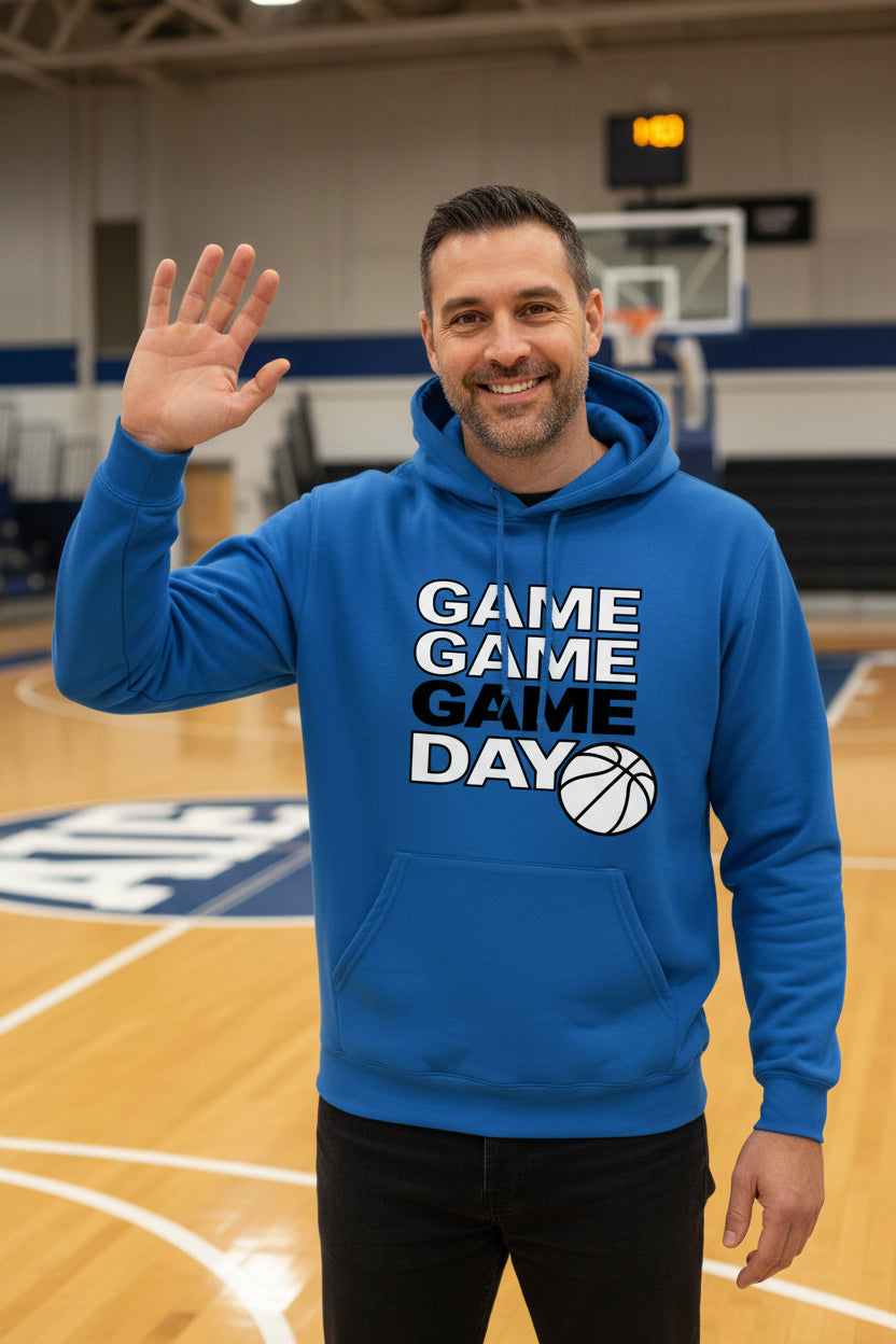 Game Game Day Basketball Mens Hoodie Bold Sports Fan Graphic  Royal - SF500 - FRONT