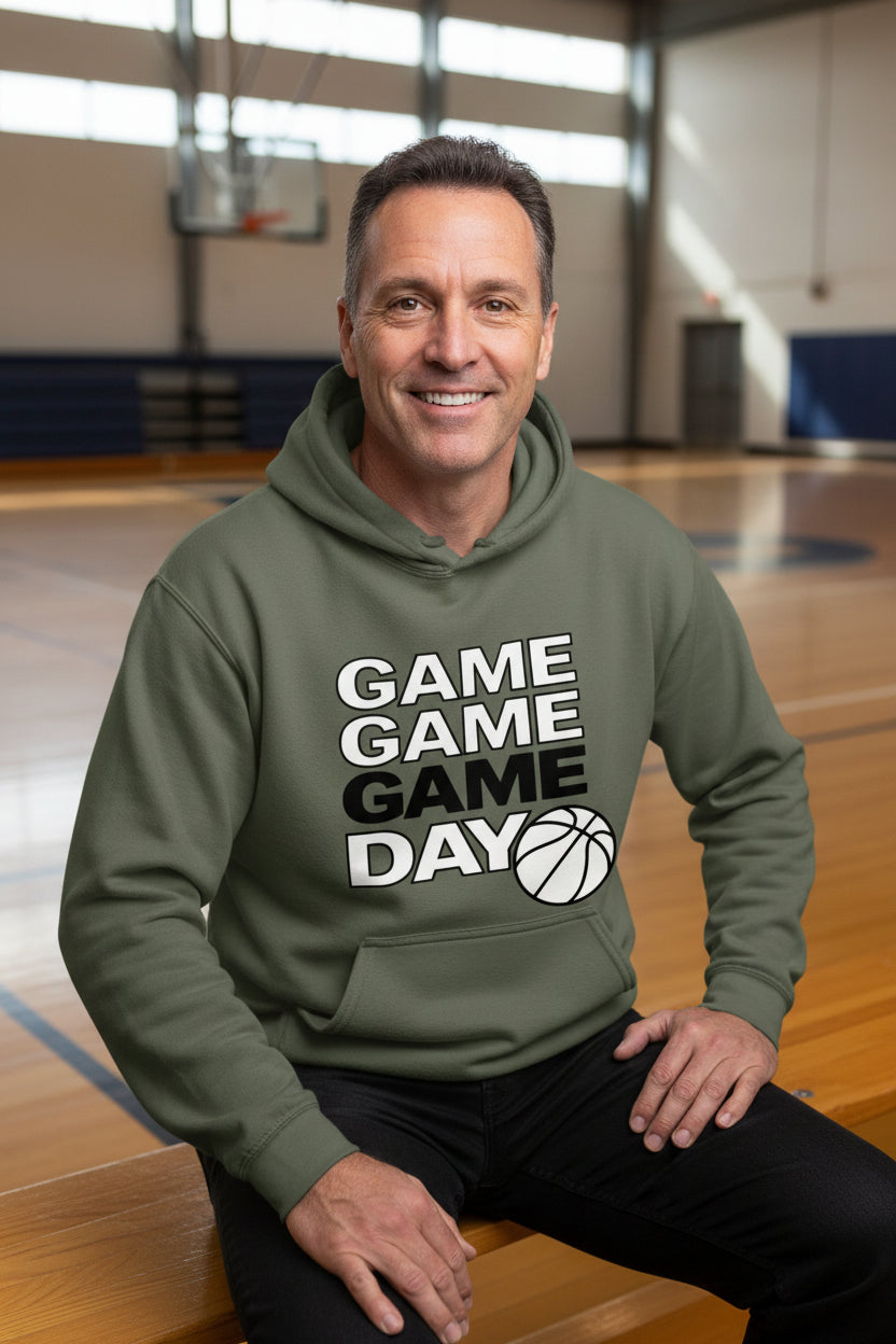 Game Game Day Basketball Mens Hoodie Bold Sports Fan Graphic  MILITARY GREEN - SF500 - FRONT