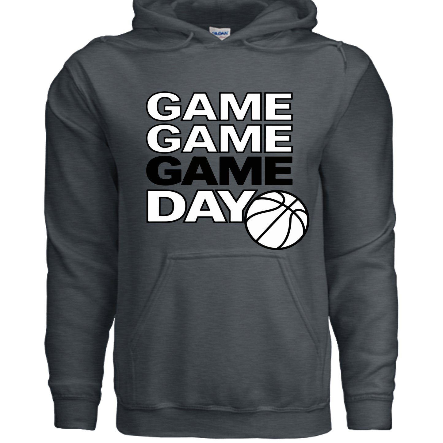 Game Game Day Basketball Mens Hoodie Bold Sports Fan Graphic DARK HEATHER - SF500 - FRONT