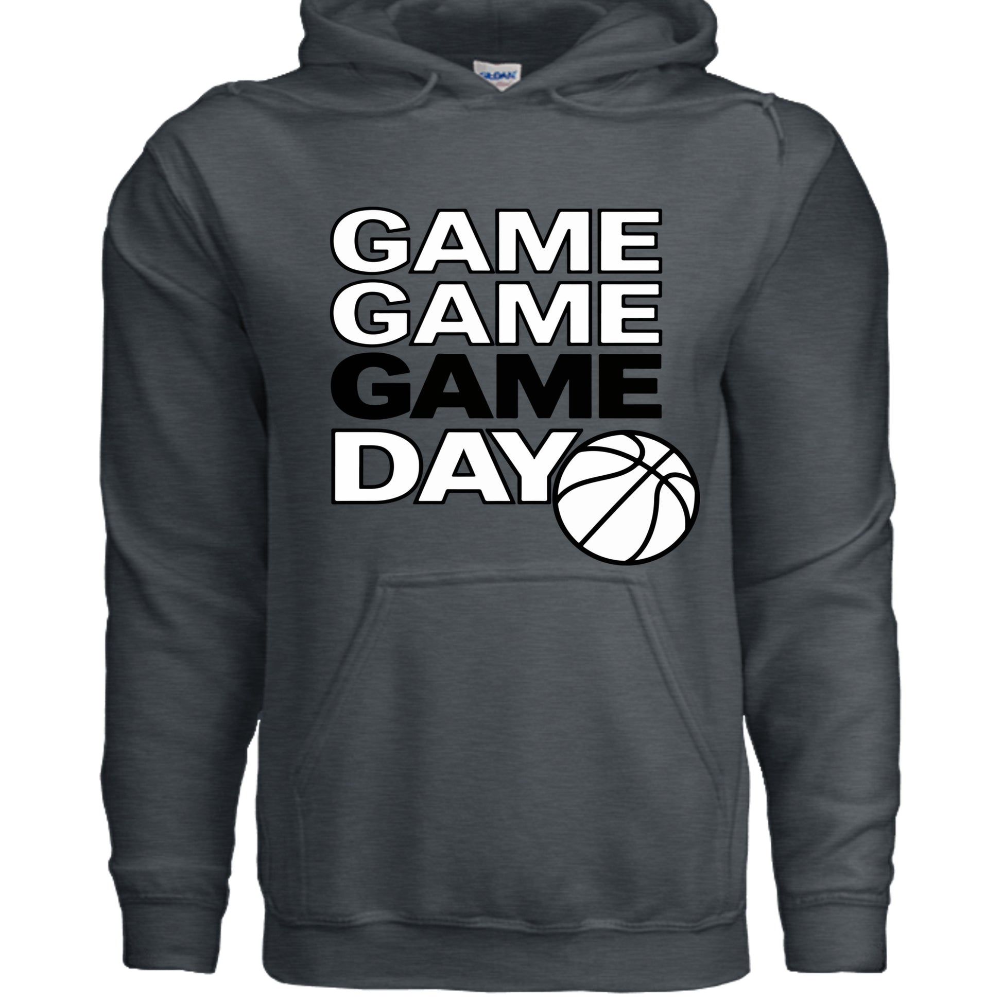 Game Game Day Basketball Mens Hoodie Bold Sports Fan Graphic DARK HEATHER - SF500 - FRONT
