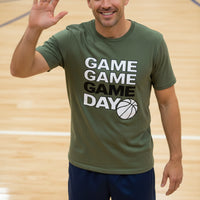 Game Game Day Basketball Mens T-Shirt Bold Sports Fan Graphic  MILITARY GREEN - 3600 - FRONT