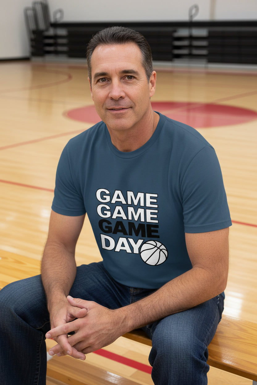 Game Game Day Basketball Mens T-Shirt Bold Sports Fan Graphic  MIDNIGHT NAVY - 3600 - FRONT