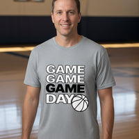 Game Game Day Basketball Mens T-Shirt Bold Sports Fan Graphic  HEATHER GRAY - 3600 - FRONT