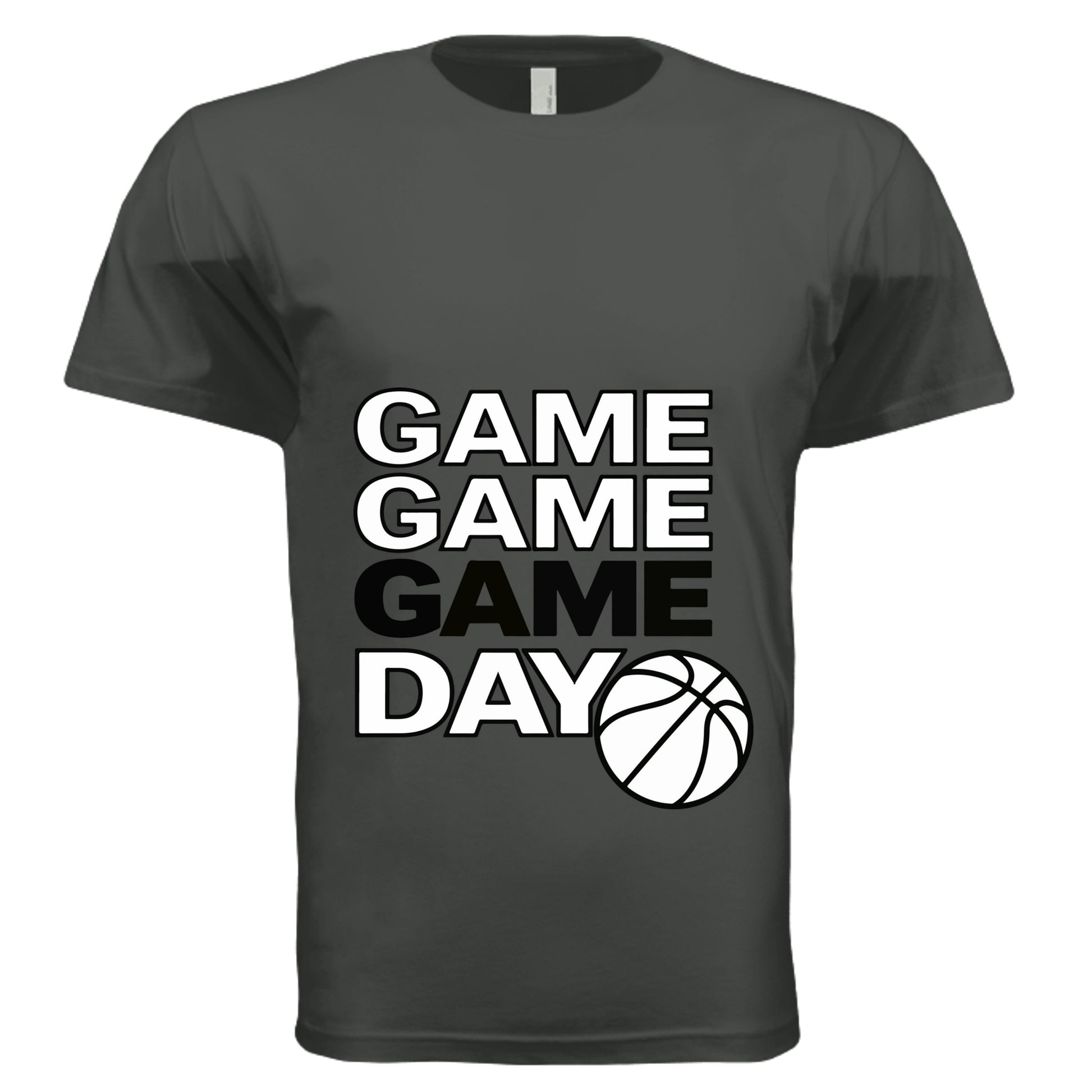 Game Game Day Basketball Mens T-Shirt Bold Sports Fan Graphic Graphite Black - 3600 - FRONT