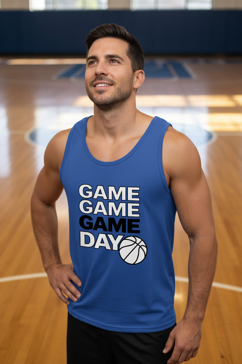 Game Game Day Basketball Mens Tank Top Bold Sports Fan Graphic  TRUE ROYAL - 3480 - FRONT