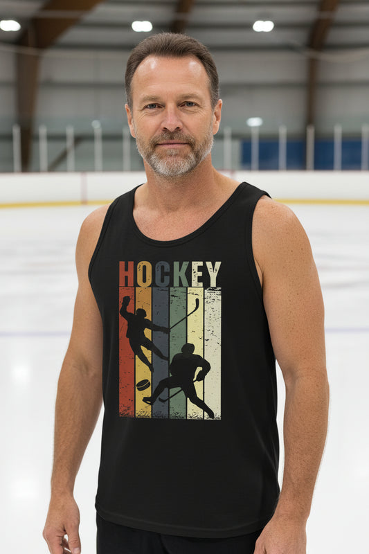 Hockey Dad Athletic Pride Retro Color Stripe Tank Top Design BLACK - FRONT