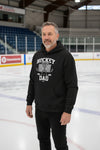 Hockey Dad Hoodie Graphic Design – Monochrome Sports-Inspired Artwork BLACK - FRONT