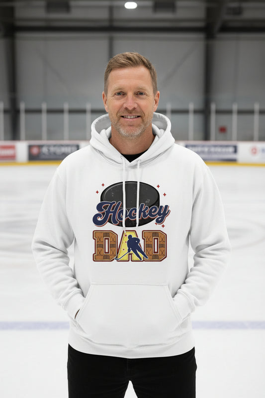 Hockey Dad Hoodie Vintage Player Silhouette Fan Design WHITE - SF500 - FRONT