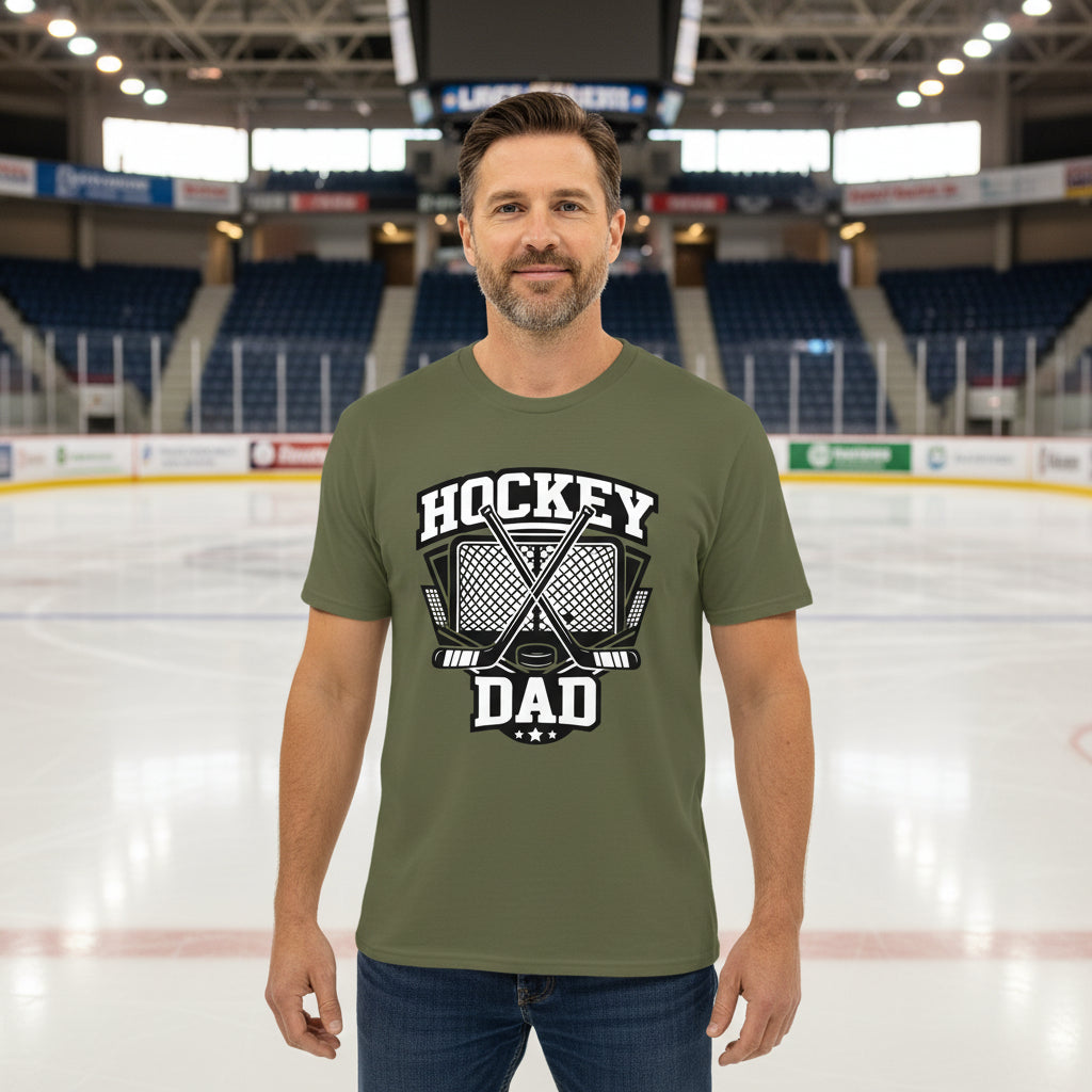Hockey Dad T-Shirt Graphic Design – Monochrome Sports-Inspired Artwork MILITARY GREEN - FRONT