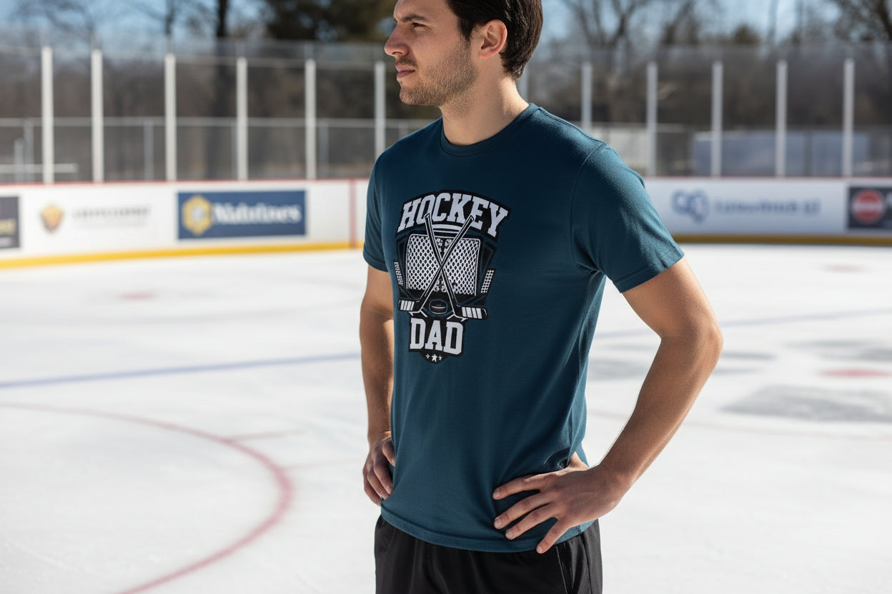 Hockey Dad T-Shirt Graphic Design – Monochrome Sports-Inspired Artwork MIDNIGHT NAVY - FRONT