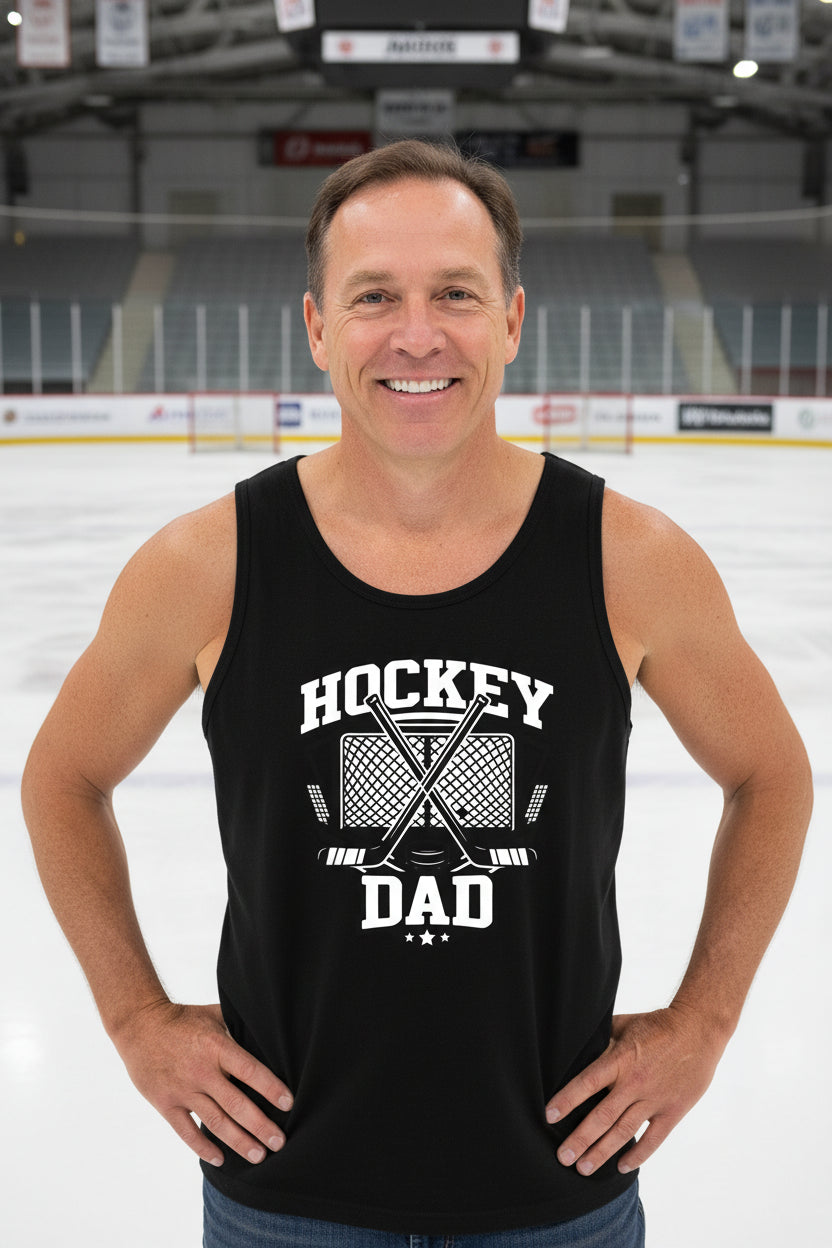 Hockey Dad Tank Top Graphic Design – Monochrome Sports-Inspired Artwork BLACK - FRONT