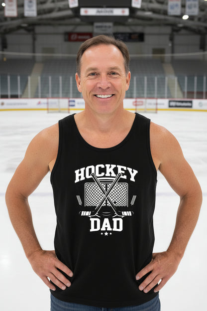 Hockey Dad Tank Top Graphic Design – Monochrome Sports-Inspired Artwork BLACK - FRONT