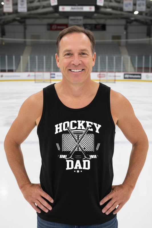 Hockey Dad Tank Top Graphic Design – Monochrome Sports-Inspired Artwork BLACK - FRONT
