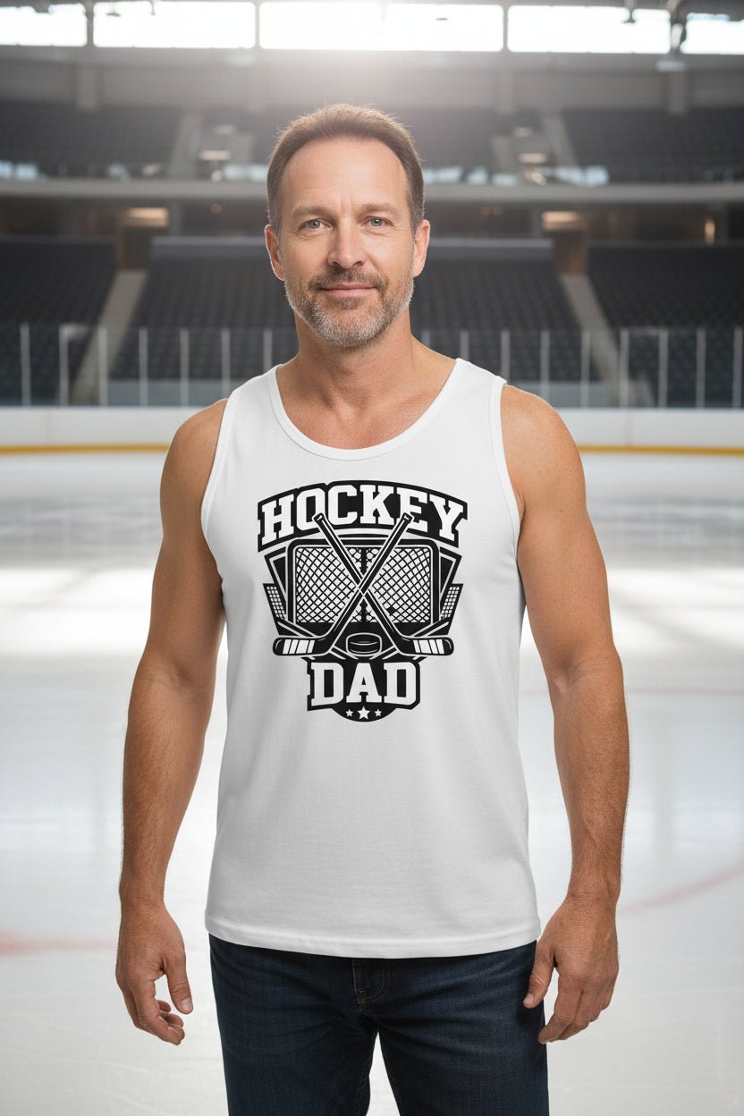 Hockey Dad Tank Top Graphic Design – Monochrome Sports-Inspired Artwork WHITE - FRONT