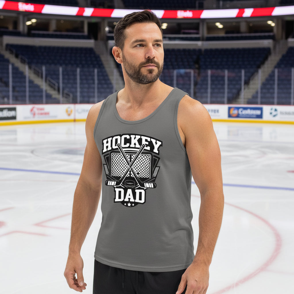 Hockey Dad Tank Top Graphic Design – Monochrome Sports-Inspired Artwork DARK GREY - FRONT