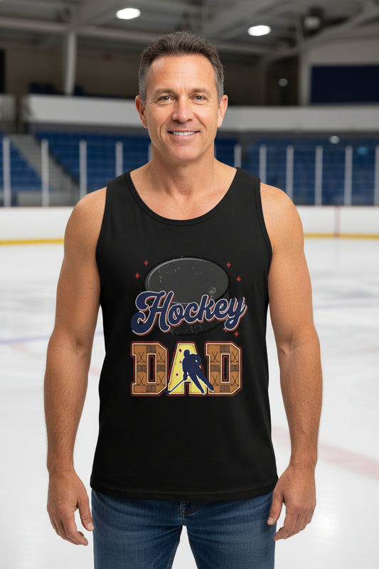 Hockey Dad Tank Top Vintage Player Silhouette Fan Design BLACK - 3480 - FRONT