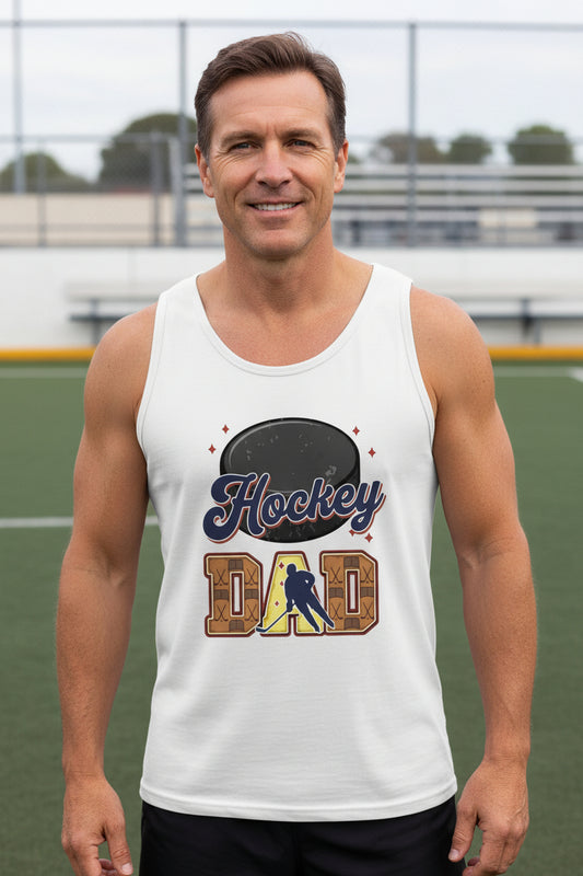 Hockey Dad Tank Top Vintage Player Silhouette Fan Design WHITE - 3480 - FRONT