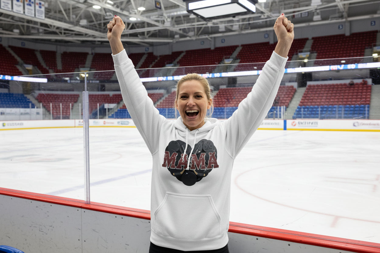 Hockey Mama Heart Hoodie - Athletic Pride Mom Spirit  WHITE - FRONT