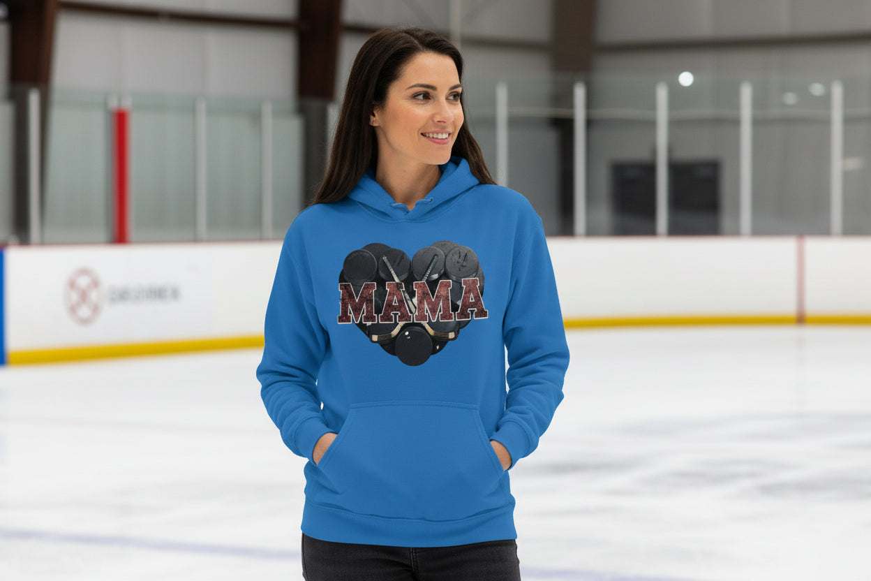 Hockey Mama Heart Hoodie - Athletic Pride Mom Spirit  Royal - FRONT