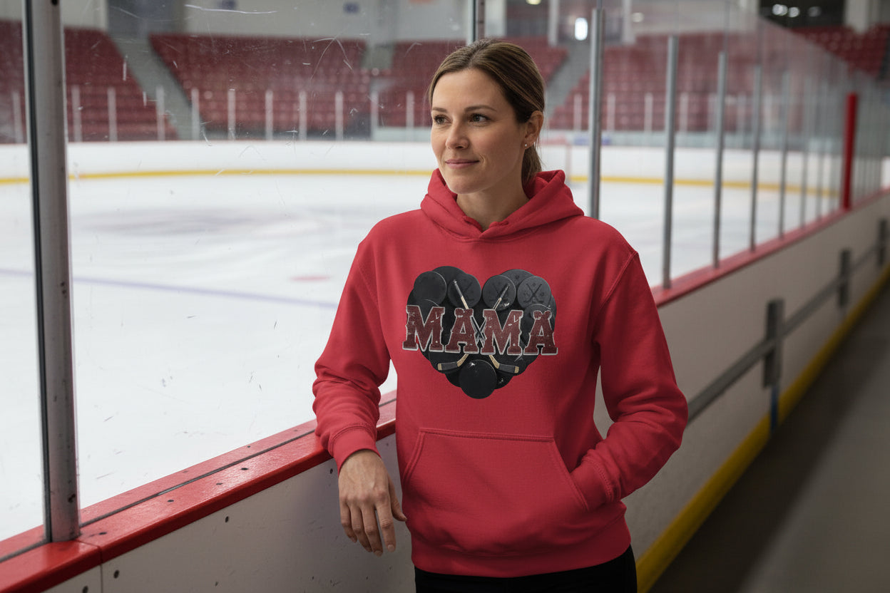 Hockey Mama Heart Hoodie - Athletic Pride Mom Spirit  RED - FRONT