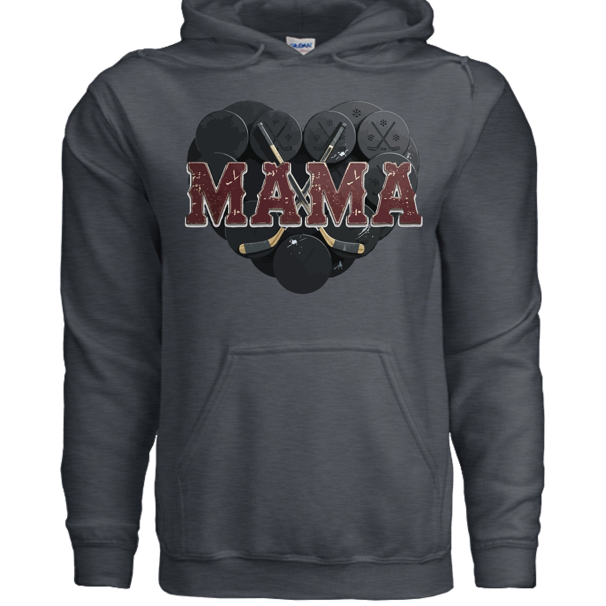 Hockey Mama Heart Hoodie - Athletic Pride Mom Spirit DARK HEATHER - FRONT