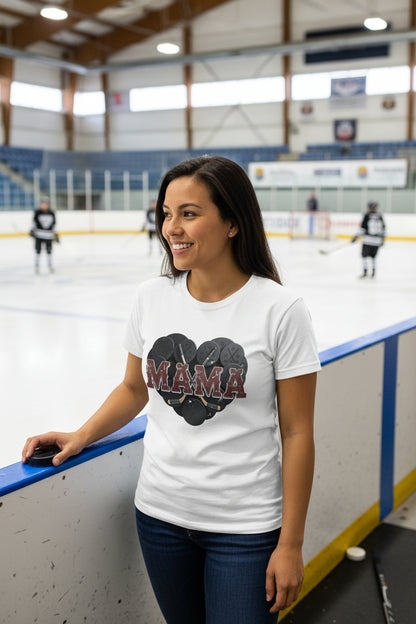 Hockey Mama Heart T-Shirt- Athletic  Pride Mom Spirit WHITE - FRONT