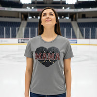 Hockey Mama Heart T-Shirt- Athletic Pride Mom Spirit DEEP HEATHER - FRONT