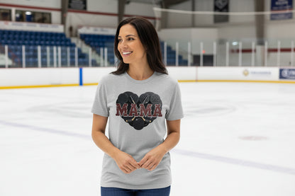 Hockey Mama Heart T-Shirt- Athletic Pride Mom Spirit ATHLETIC HEATHER - FRONT