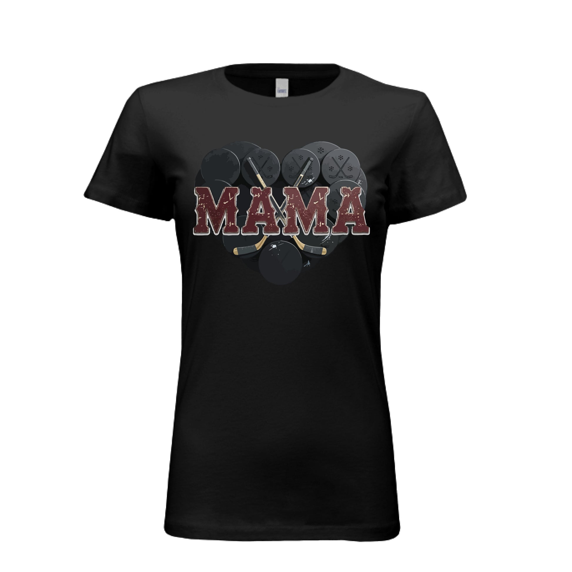 Hockey Mama Heart T-Shirt- Athletic Pride Mom Spirit SOLID BLK BLEND - FRONT