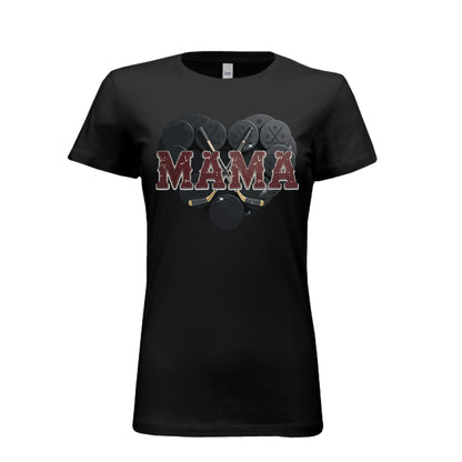 Hockey Mama Heart T-Shirt- Athletic Pride Mom Spirit SOLID BLK BLEND - FRONT