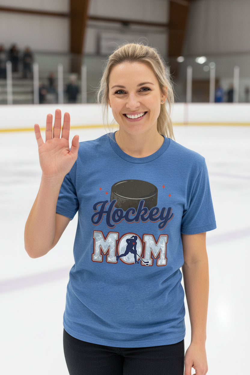 Hockey Mom Heartbeat T-Shirt Proud Sports Family Design HTHR TRUE ROYAL - 6004 - FRONT