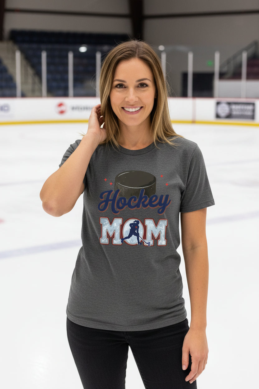 Hockey Mom Heartbeat T-Shirt Proud Sports Family Design DRK GREY HEATHER - 6004 - FRONT