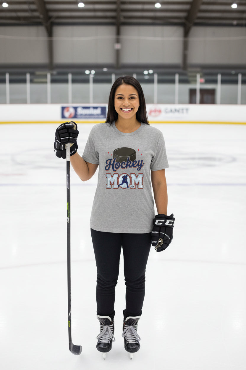 Hockey Mom Heartbeat T-Shirt Proud Sports Family Design ATHLETIC HEATHER - 6004 - FRONT