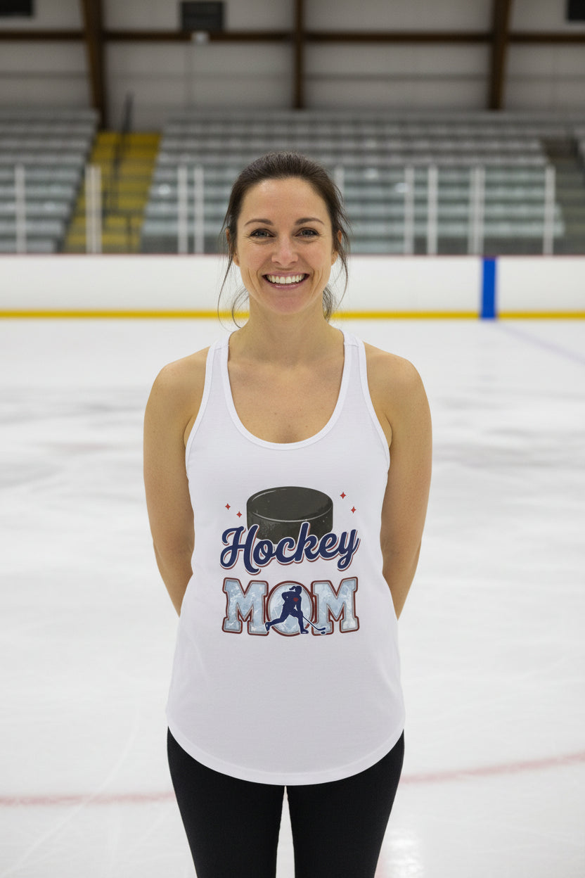 Hockey Mom Heartbeat Tank Top Proud Sports Family Design White - N1533 - FRONT