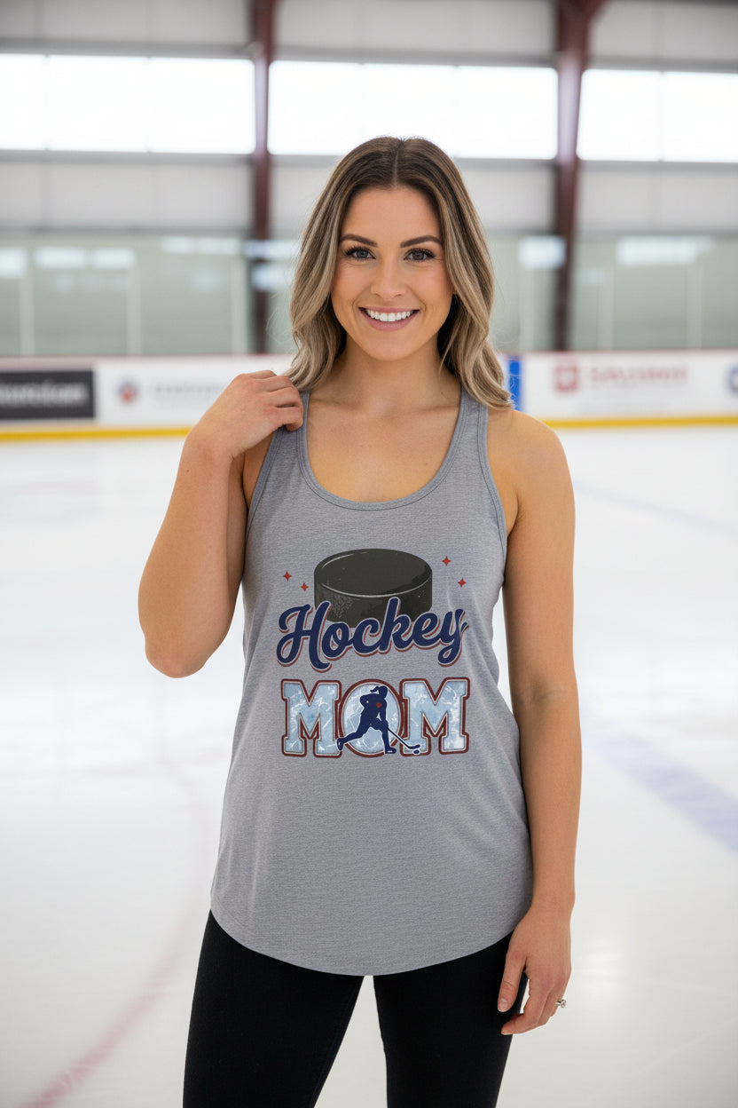 Hockey Mom Heartbeat Tank Top Proud Sports Family Design Heather Gray - N1533 - FRONT