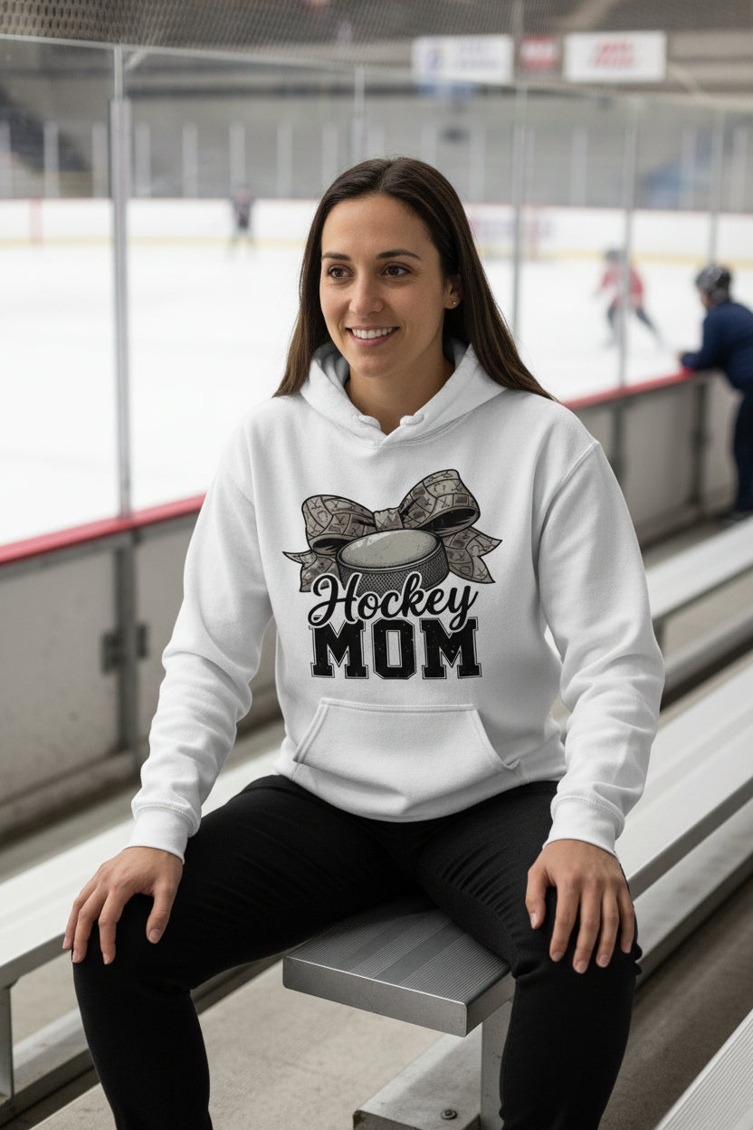 Hockey Mom Life – Chic Bow Game Day Statement Hoodie WHITE - SF500 - FRONT