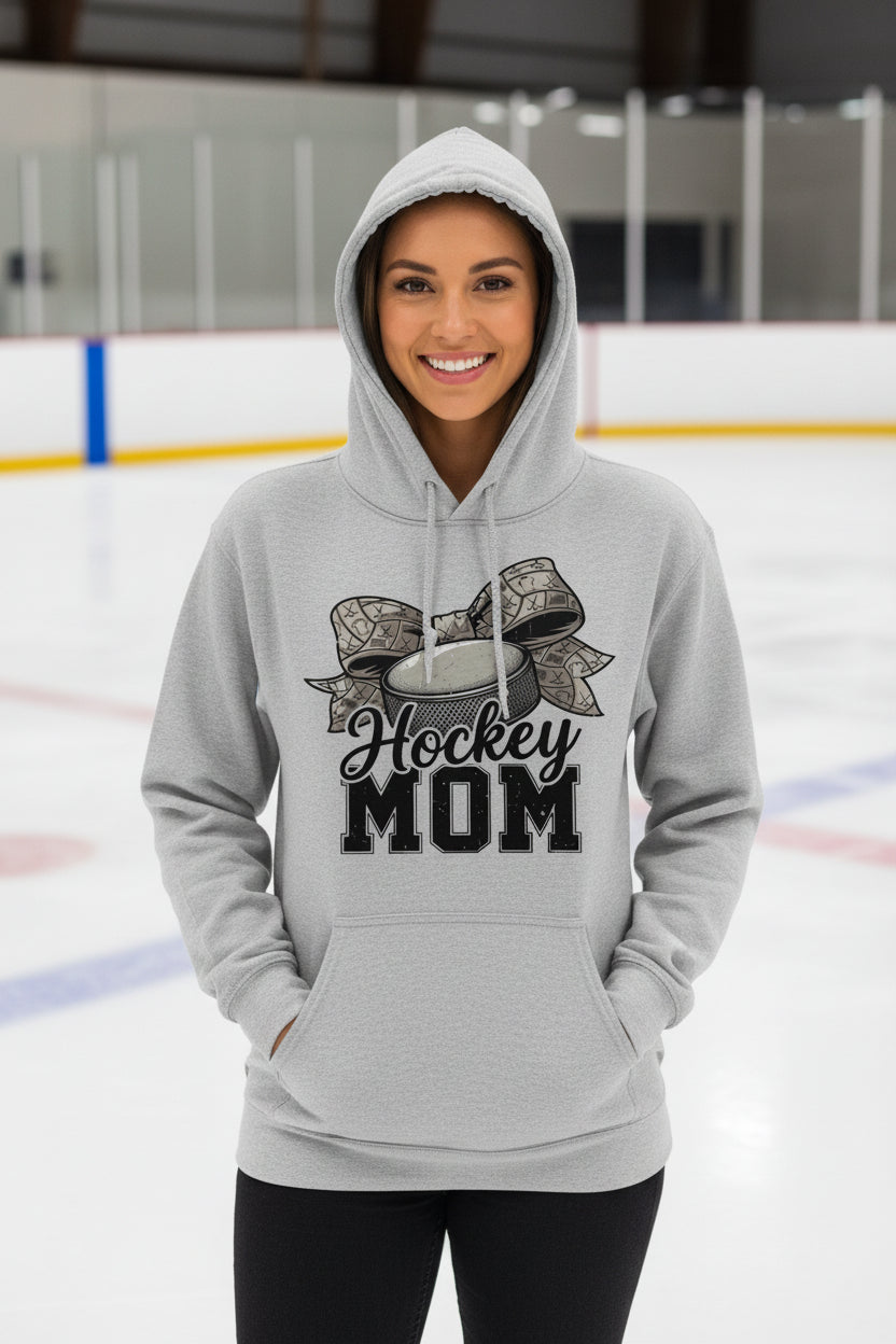 Hockey Mom Life – Chic Bow Game Day Statement Hoodie SPORT GREY - SF500 - FRONT