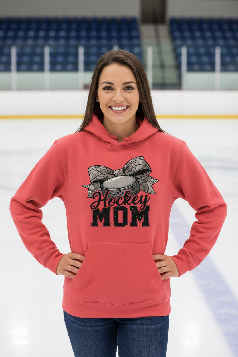 Hockey Mom Life – Chic Bow Game Day Statement Hoodie RED - SF500 - FRONT