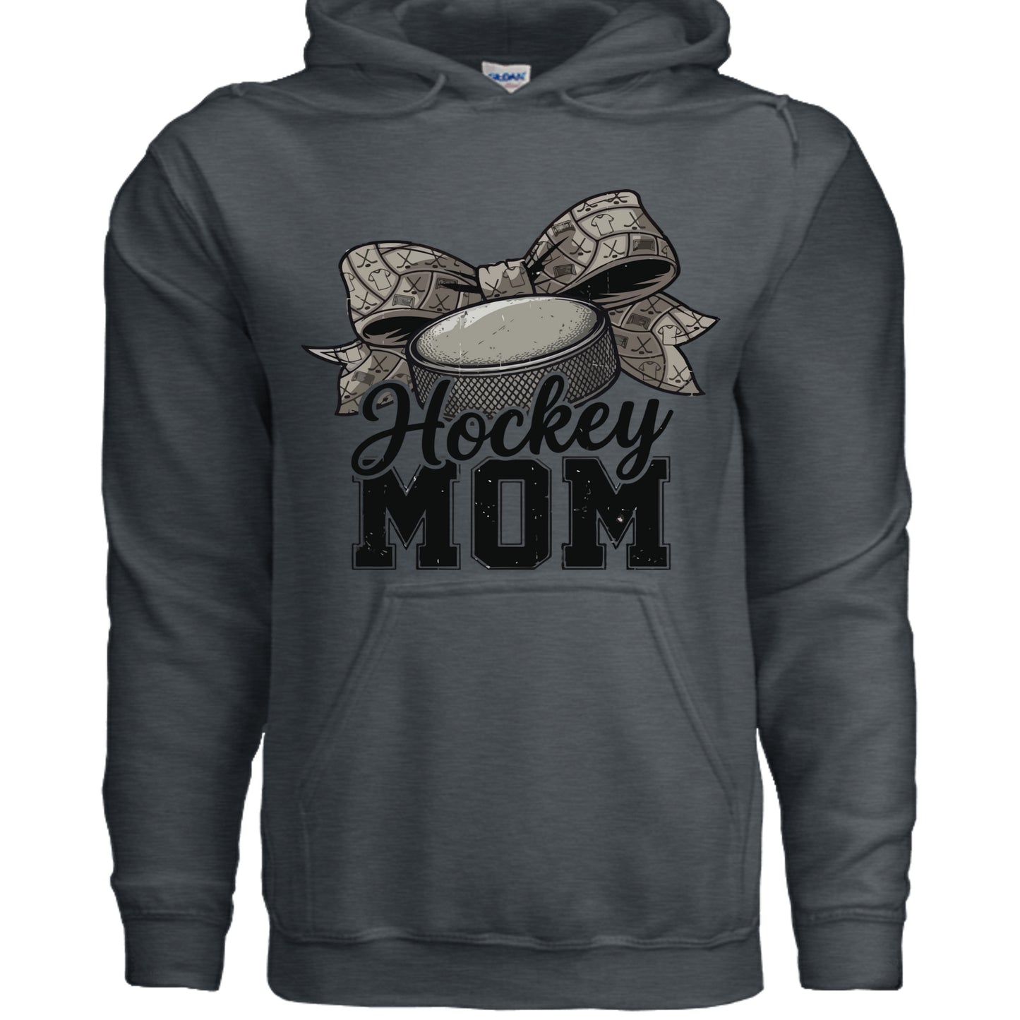 Hockey Mom Life – Chic Bow Game Day Statement Hoodie DARK HEATHER - SF500 - FRONT