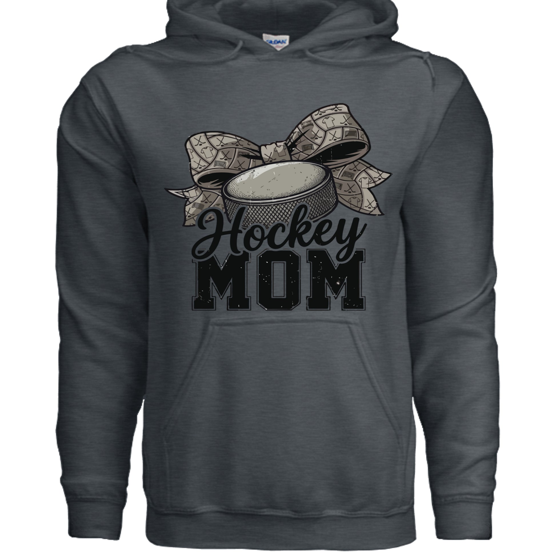 Hockey Mom Life – Chic Bow Game Day Statement Hoodie DARK HEATHER - SF500 - FRONT