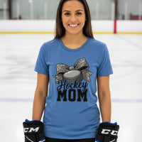 Hockey Mom Life – Chic Bow Game Day Statement T-Shirt HTHR TRUE ROYAL - 6004 - FRONT