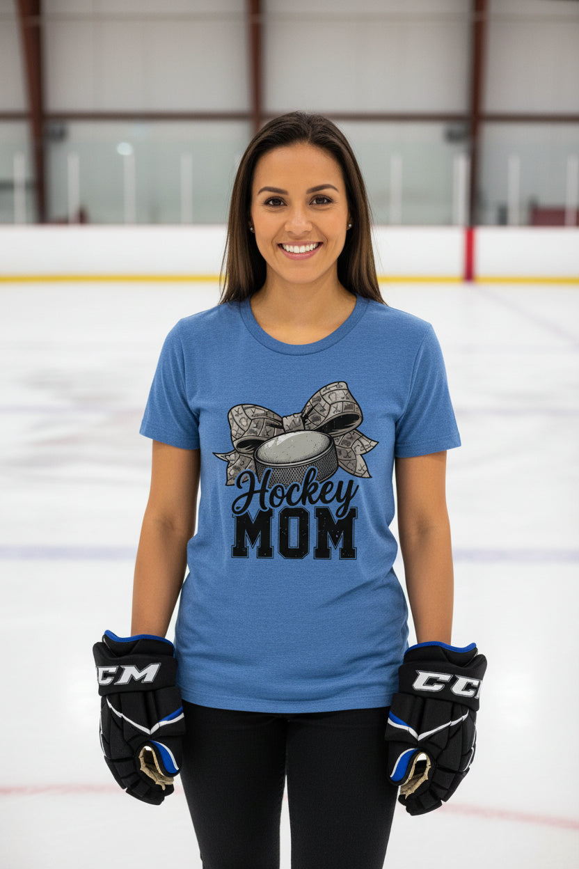 Hockey Mom Life – Chic Bow Game Day Statement T-Shirt HTHR TRUE ROYAL - 6004 - FRONT