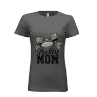 Hockey Mom Life – Chic Bow Game Day Statement T-Shirt DRK GREY HEATHER - 6004 - FRONT