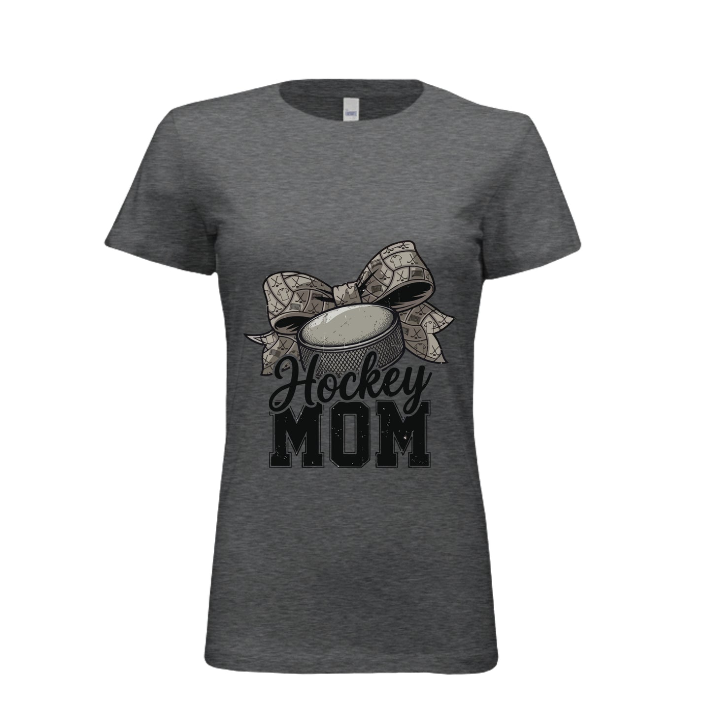 Hockey Mom Life – Chic Bow Game Day Statement T-Shirt DRK GREY HEATHER - 6004 - FRONT