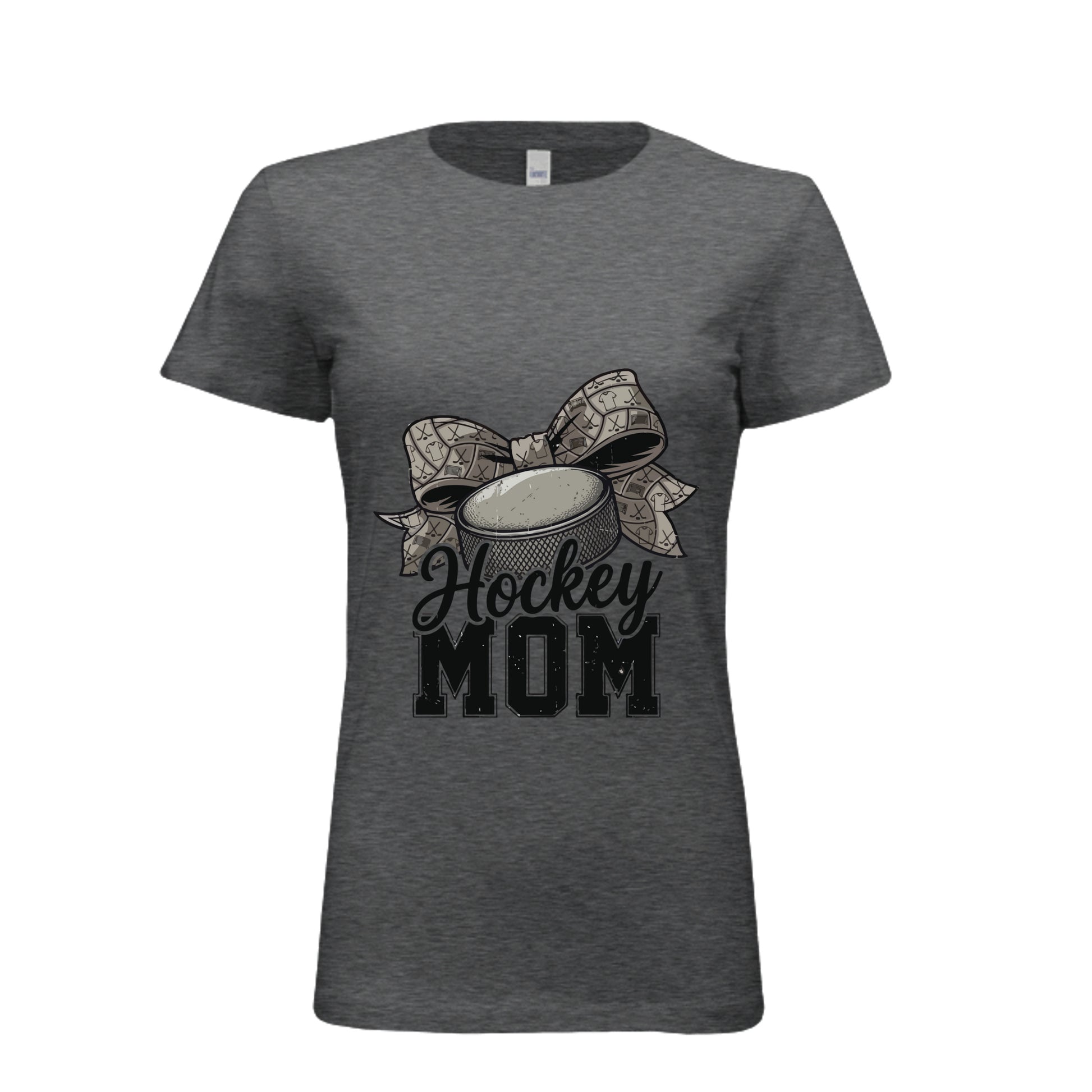 Hockey Mom Life – Chic Bow Game Day Statement T-Shirt DRK GREY HEATHER - 6004 - FRONT